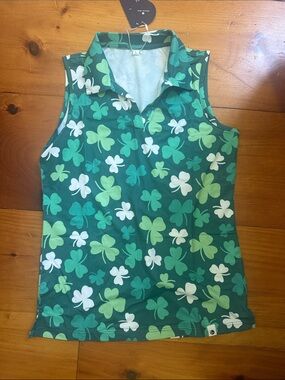 Girls' Green Shamrock Sleeveless golf Polo Top